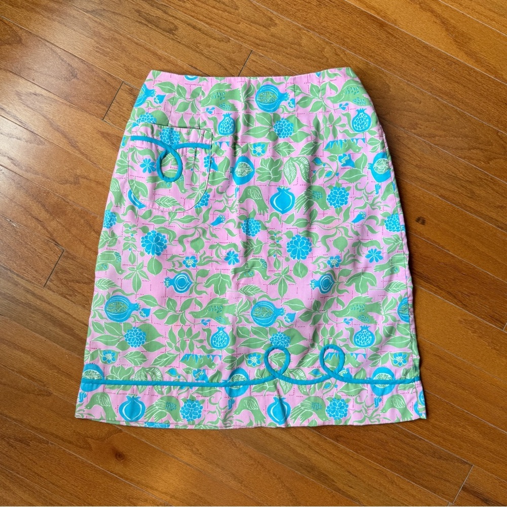 Vintage 80’s Lilly Pulitzer Pink and Green Floral Pencil Skirt